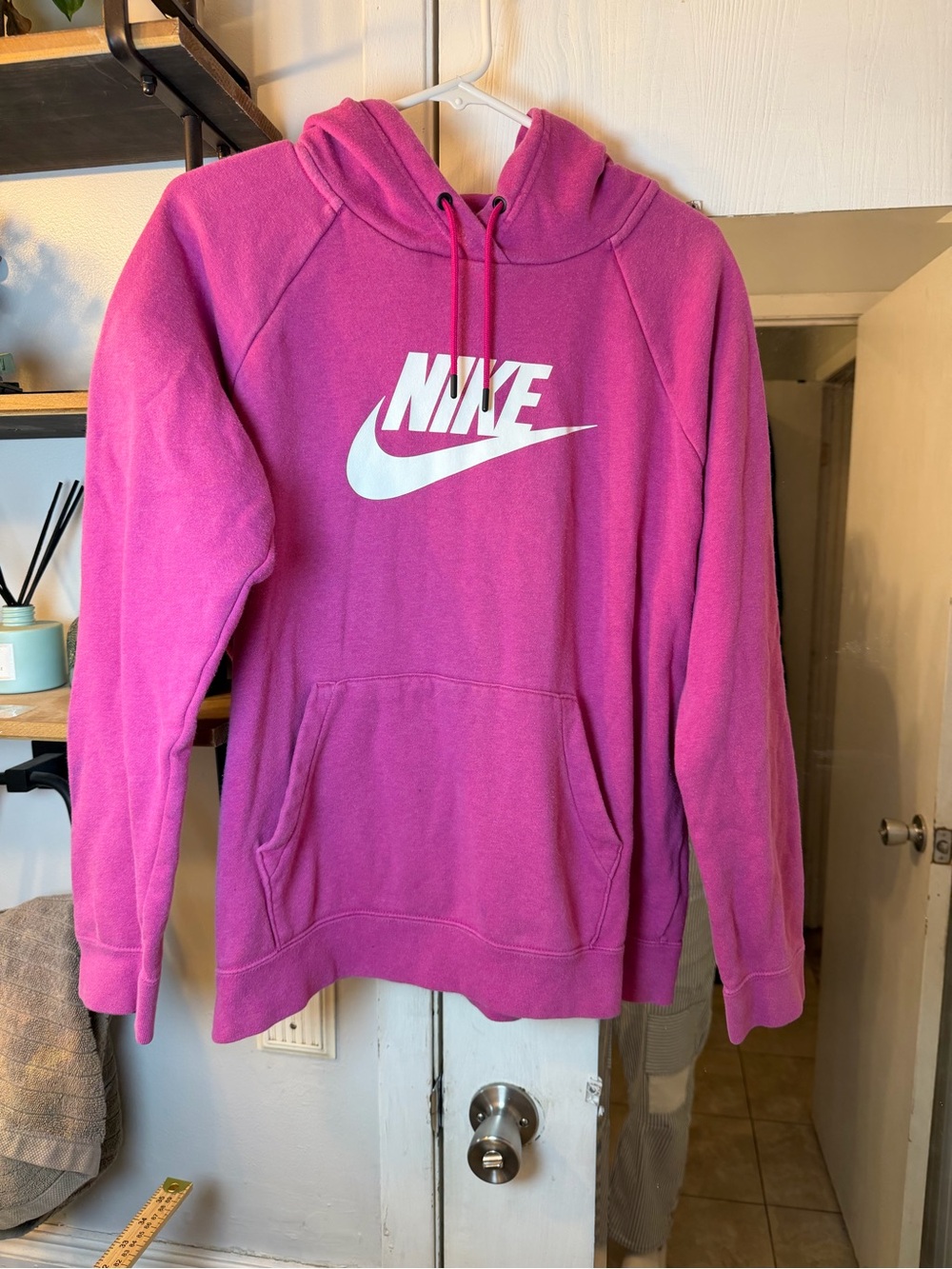 Nike Women's Magenta Fleece Pullover Hoodie with White Logo